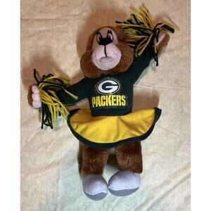 Vintage Nanco Green Bay Packers Cheerleader Bear Pom Pompoms 1998 Plush Stuffed